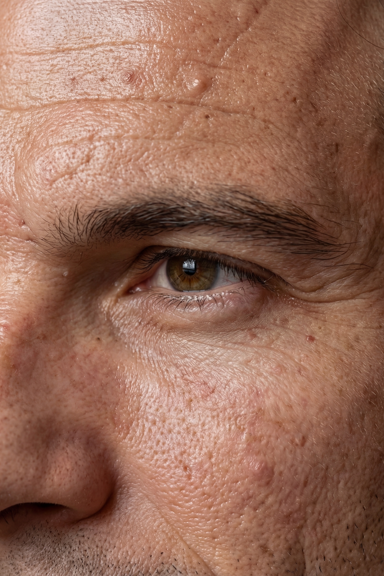 Extreme close-up of AI-generated male model skin texture, beauty photography detail