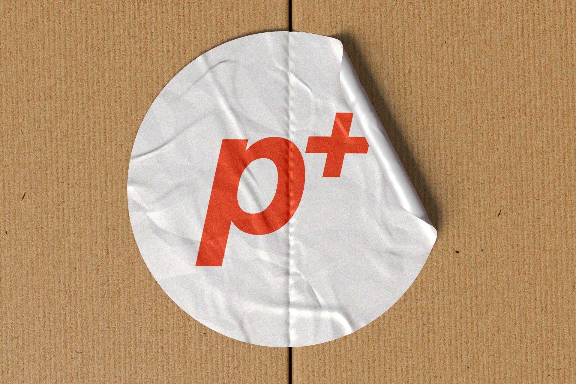 Pace+ minimalist logo sticker mockup for sport sunscreen brand identity