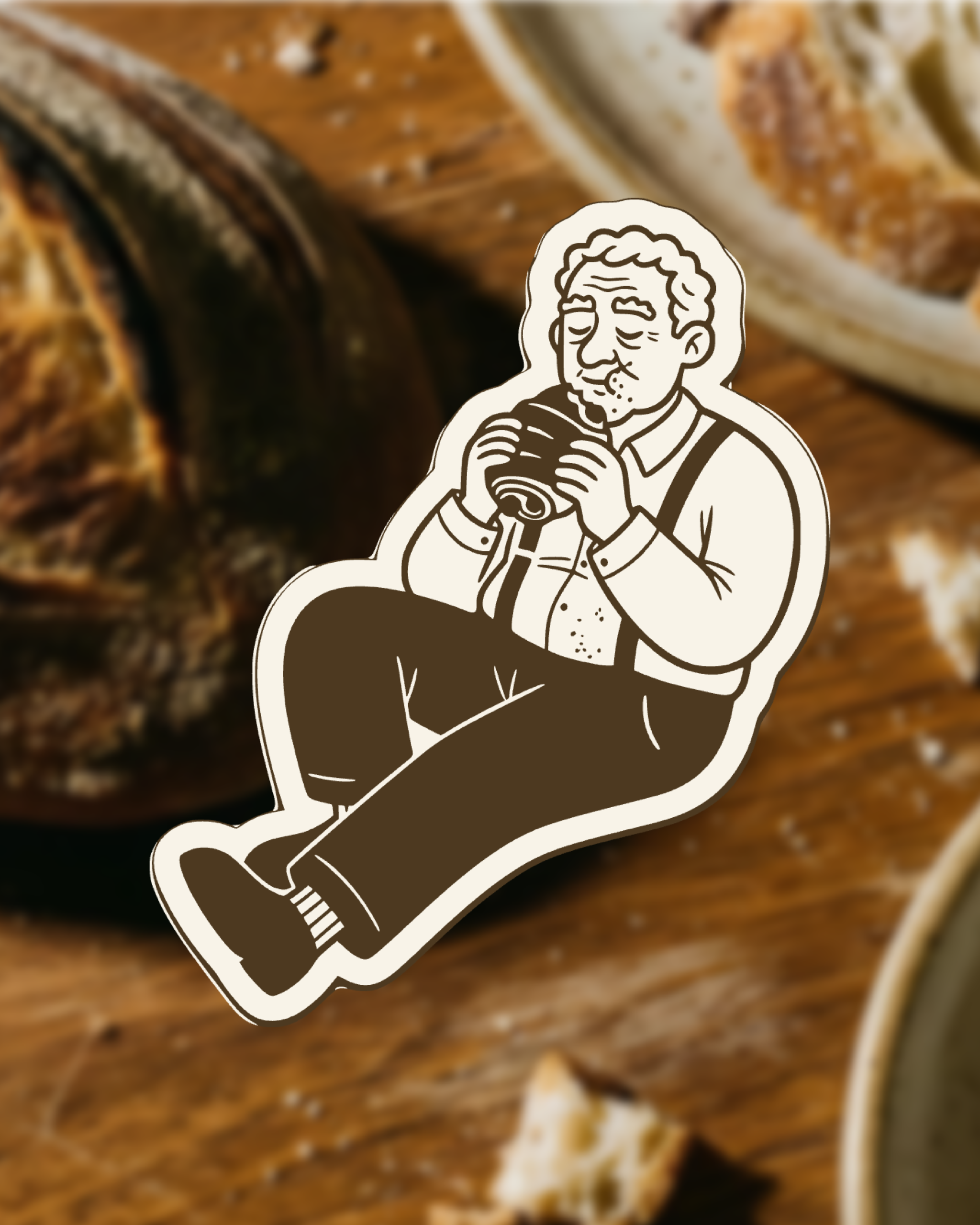 Uncle Dough illustrated baker character used as a playful brand mascot
