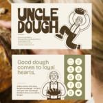 Uncle Dough bakery loyalty cards showcasing Scandinavian-inspired typography and illustrated brand character