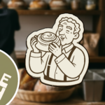 Uncle Dough illustrated baker character holding pastry, part of the brand’s visual language